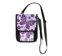 Mnsruu Purple Floral Butterfly Travel Wallet Passport Holder Credit Card Gadget Holder Pouch Bag Unisex Crossbody Wallet Travel Neck Wallet with Adjustable Strap