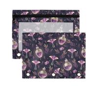 Mnsruu Purple Magic Moon Moths Herbs 3 Rings Binder Pouch Pencil Case, 2 Pack Pencil Pouches with Zipper, Clear Window Cosmetic Bag
