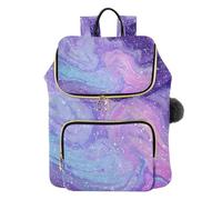 Mnsruu Purple Marble Teal Fluid Pattern Backpack for Women Travel Anti Theft Rucksack Large Casual Daypacks Quilted Laptop Purse Ladies Fashion Handbag