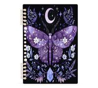 Mnsruu Purple Moth Flowers Spiral Notebook Journals 1 Pack, Hardcover Lined Journal for Women, A5 College Ruled Notebooks for Journaling Writing Work Office School 5.7x8.3 Inch