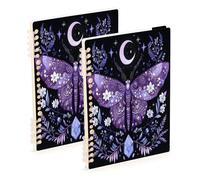 Mnsruu Purple Moth Flowers Spiral Notebook Journals 2 Pack, Hardcover Lined Journal for Women, A5 College Ruled Notebooks for Journaling Writing Work Office School 5.7x8.3 Inch