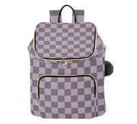 Mnsruu Purple Pink Checkerboard Backpack for Women Travel Anti Theft Rucksack Large Casual Daypacks Quilted Laptop Purse Ladies Fashion Handbag