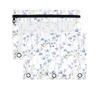Mnsruu Purple Wild Flower Butterfly 3 Rings Binder Pouch Pencil Case, 2 Pack Pencil Pouches with Zipper, Clear Window Cosmetic Bag