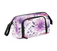 Mnsruu Purple Wild Flower Pencil Case Large Capacity Pencil Pouch Stationery Bag for Office School