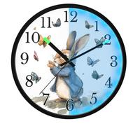 Mnsruu Rabbit Butterflies Bunny Wall Clock Luminous Bedroom Clocks Battery Operated Silent Glow in the Dark Clock for Living Room Kitchen 12 Inch