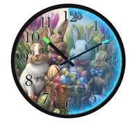Mnsruu Rabbit Egg 3d Bunny Wall Clock Luminous Bedroom Clocks Battery Operated Silent Glow in the Dark Clock for Living Room Kitchen 12 Inch