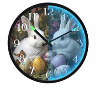 Mnsruu Rabbit Egg Bunny Wall Clock Luminous Bedroom Clocks Battery Operated Silent Glow in the Dark Clock for Living Room Kitchen 12 Inch