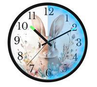 Mnsruu Rabbit Flower Bunny Wall Clock Luminous Bedroom Clocks Battery Operated Silent Glow in the Dark Clock for Living Room Kitchen 12 Inch