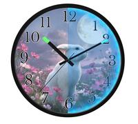 Mnsruu Rabbit Moon Bunny Wall Clock Luminous Bedroom Clocks Battery Operated Silent Glow in the Dark Clock for Living Room Kitchen 12 Inch