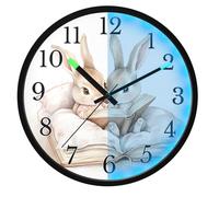 Mnsruu Rabbit Read Book Bunny Wall Clock Luminous Bedroom Clocks Battery Operated Silent Glow in the Dark Clock for Living Room Kitchen 12 Inch