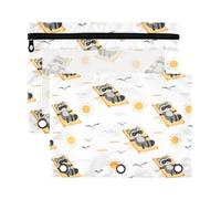 Mnsruu Raccoon Lounge Chair 3 Rings Binder Pouch Pencil Case, 2 Pack Pencil Pouches with Zipper, Clear Window Cosmetic Bag