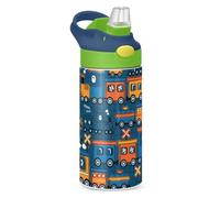 Mnsruu Railway Train Cartoon Kids Water Bottle with Straw Insulated Stainless Steel Drink Bottle for Boys Girls School 350ml Leakproof Vacuum Hot Cold Water Flask