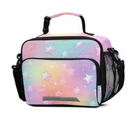 Mnsruu Rainbow Blur Stars Shiny Glitter Pattern Lunch Bags Large Insulated Lunch Box for Kids Boys Girls Reusable Cooler Bag Tote Bag School Lunchbox with Shoulder Strap