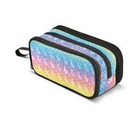 Mnsruu Rainbow Bunny Star Rabbit Pencil Case Large Capacity Pen Bag 3 Compartment Pencil Pouch Stationery for Office College School Teen Student Girl Boy