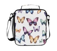 Mnsruu Rainbow Butterfly White Butterflies Lunch Bags Kids Insulated Lunch Box for Boys Girls Children's School Thermal Cooler Bag Meal Tote