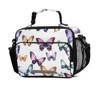 Mnsruu Rainbow Butterfly White Butterflies Lunch Bags Large Insulated Lunch Box for Kids Boys Girls Reusable Cooler Bag Tote Bag School Lunchbox with Shoulder Strap