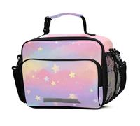 Mnsruu Rainbow Clouds Stars Shiny Glitter Pattern Lunch Bags Large Insulated Lunch Box for Kids Boys Girls Reusable Cooler Bag Tote Bag School Lunchbox with Shoulder Strap