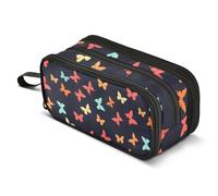 Mnsruu Rainbow Colored Butterflies on Dark Blue Pattern Pencil Case Big Capacity Pen Bag Pouch Holder 3 Compartments Large Pencil Box for Boys Girls School Storage Organizer