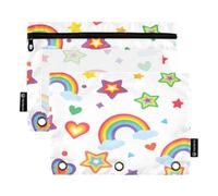 Mnsruu Rainbow Five-Pointed Star Pencil Pouch for 3 Ring Binder, 2 PCS Binder Pencil Pouch with Zipper, Clear Window Zipper Pencil Case Pencil Bags for School Office Supplies