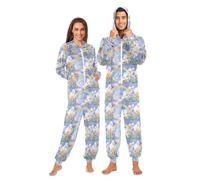 Mnsruu Rainbow Flower Butterfly Adult Onesie Pajama Jumpsuit Zippered Sleepwear Homewear Party One Piece Suit