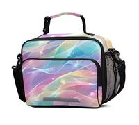 Mnsruu Rainbow Gradient Shiny Glitter Pattern Lunch Bags Large Insulated Lunch Box for Kids Boys Girls Reusable Cooler Bag Tote Bag School Lunchbox with Shoulder Strap