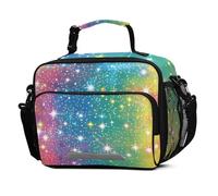 Mnsruu Rainbow Gradient Shiny Glitter Pattern Lunch Bags Large Insulated Lunch Box for Kids Boys Girls Reusable Cooler Bag Tote Bag School Lunchbox with Shoulder Strap