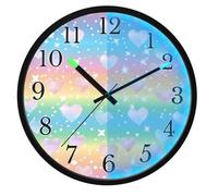 Mnsruu Rainbow Heart Shiny Glitter Wall Clock Luminous Bedroom Clocks Battery Operated Silent Glow in the Dark Clock for Living Room Kitchen 12 Inch