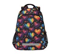 Mnsruu Rainbow Hearts School Bag Primary Junior High School Backpack Bookbag for Students Teens