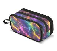 Mnsruu Rainbow Lightning Pencil Case Large Capacity Pen Pouch Pencil Bag with 3 Compartments Pen Holder Organizer Stationery Bag