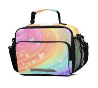 Mnsruu Rainbow Love Shiny Glitter Pattern Lunch Bags Large Insulated Lunch Box for Kids Boys Girls Reusable Cooler Bag Tote Bag School Lunchbox with Shoulder Strap