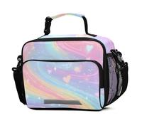 Mnsruu Rainbow Love Sparkle Lunch Bags Large Insulated Lunch Box for Kids Boys Girls Reusable Cooler Bag Tote Bag School Lunchbox with Shoulder Strap