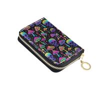 Mnsruu Rainbow Mushrooms Skull Witchcraft Small Compact Card Case with 11 Slots for Credit Cards, Cash & Coins, RFID Blocking Wallet for Travel & Everyday Use