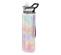 Mnsruu Rainbow River Stars Pattern Water Bottle Drinking Bottle with Straw 1L Leakproof BPA Free Tritan Clear for Kids Boys Girls Women School Travel Sport