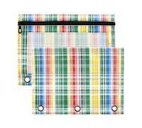 Mnsruu Rainbow Striped Plaid Pattern 3 Rings Binder Pouch Pencil Case, 2 Pack Pencil Pouches with Zipper, Clear Window Cosmetic Bag