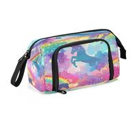 Mnsruu Rainbow with Winged Unicorn Pencil Case Large Capacity Pencil Pouch Stationery Bag for Office School
