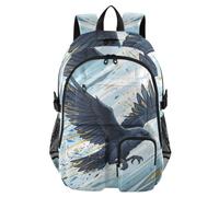 Mnsruu Raven Flying in The Sky School Backpack with Laptop Compartment, Big School Bag for Teenager Girls Boys, 17.5 Travel Rucksack Backpack for School Casual Daypacks College Work