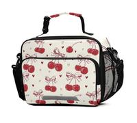 Mnsruu Red Bow Cherry Love Lunch Bags Large Insulated Lunch Box for Kids Boys Girls Reusable Cooler Bag Tote Bag School Lunchbox with Shoulder Strap