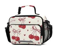 Mnsruu Red Bow Cherry Love Lunch Bags Large Insulated Lunch Box for Kids Boys Girls Reusable Cooler Bag Tote Bag School Lunchbox with Shoulder Strap