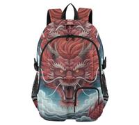 Mnsruu Red Dragon Pattern School Backpack with Laptop Compartment, Big School Bag for Teenager Girls Boys, 17.5 Travel Rucksack Backpack for School Casual Daypacks College Work