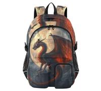 Mnsruu Red Dragon School Backpack with Laptop Compartment, Big School Bag for Teenager Girls Boys, 17.5 Travel Rucksack Backpack for School Casual Daypacks College Work