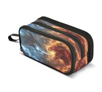 Mnsruu Red Dragons Blue Fire Pencil Case Big Capacity Pen Bag Pouch Holder 3 Compartments Large Pencil Box for Boys Girls School Storage Organizer