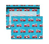 Mnsruu Red Fire Men Truck 3 Rings Binder Pouch Pencil Case, 2 Pack Pencil Pouches with Zipper, Clear Window Cosmetic Bag