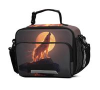 Mnsruu Red Flame Wolf Galaxy Lunch Bags Large Insulated Lunch Box for Kids Boys Girls Reusable Cooler Bag Tote Bag School Lunchbox with Shoulder Strap