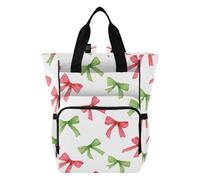 Mnsruu Red Green Watercolor Bow Pattern Baby Diaper Bag Backpack Large Bag Waterproof Travel Diaper Bags for Moms and Dads