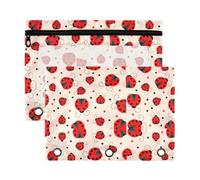 Mnsruu Red Ladybugs Dots 3 Rings Binder Pouch Pencil Case, 2 Pack Pencil Pouches with Zipper, Clear Window Cosmetic Bag