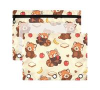 Mnsruu Red Panda Banana Pattern 3 Rings Binder Pouch Pencil Case, 2 Pack Pencil Pouches with Zipper, Clear Window Cosmetic Bag