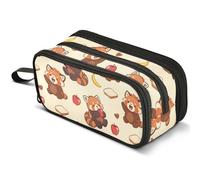 Mnsruu Red Panda Banana Pattern Pencil Case Large Capacity Pen Pouch Pencil Bag with 3 Compartments Pen Holder Organizer Stationery Bag