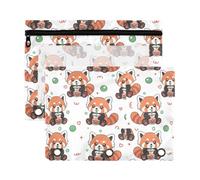 Mnsruu Red Panda Bubble Tea 3 Rings Binder Pouch Pencil Case, 2 Pack Pencil Pouches with Zipper, Clear Window Cosmetic Bag