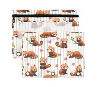 Mnsruu Red Panda Heart Pattern 3 Rings Binder Pouch Pencil Case, 2 Pack Pencil Pouches with Zipper, Clear Window Cosmetic Bag