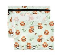 Mnsruu Red Panda Leaf 3 Rings Binder Pouch Pencil Case, 2 Pack Pencil Pouches with Zipper, Clear Window Cosmetic Bag